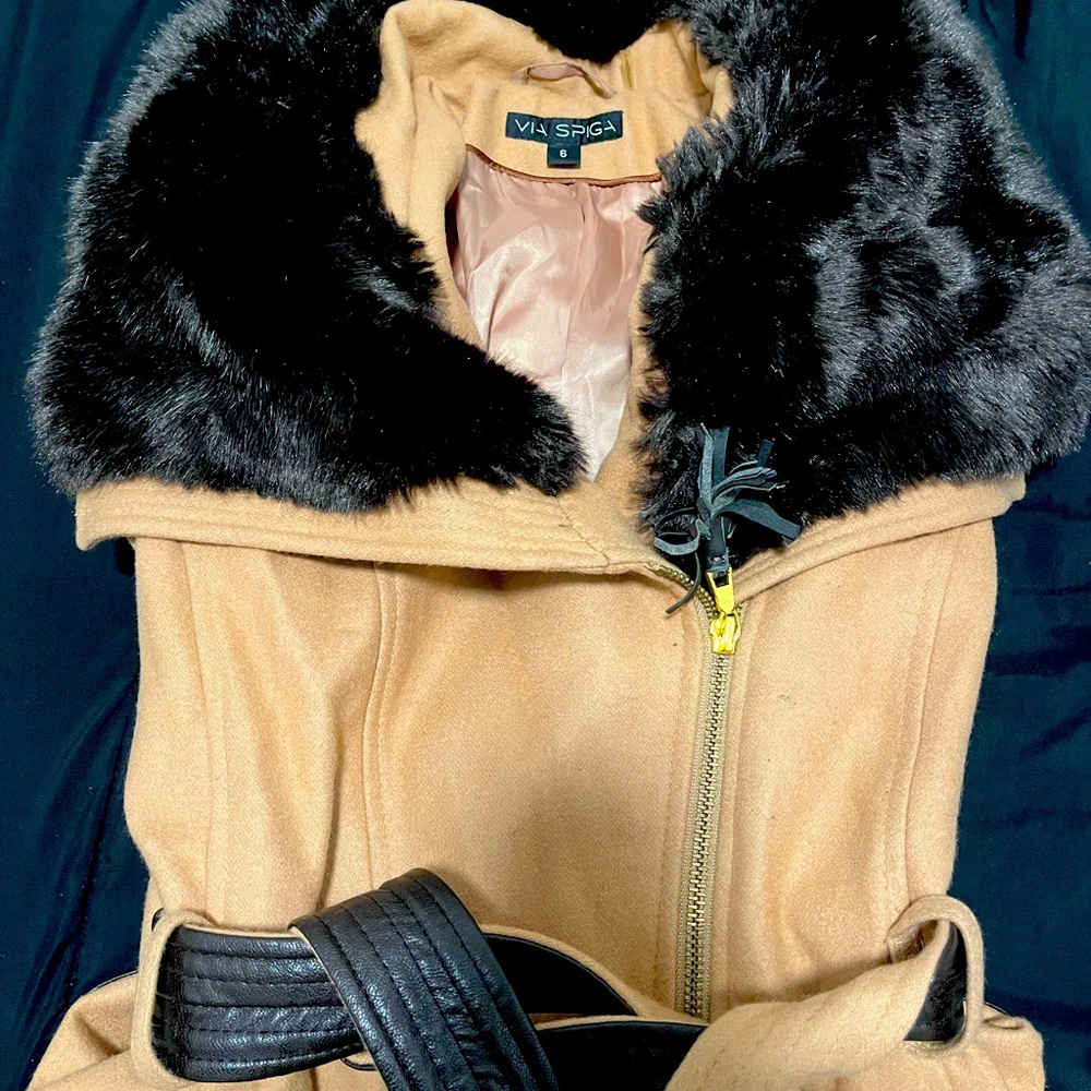 Women Spiga Asymmetrical Faux Fur collar Wrap coat